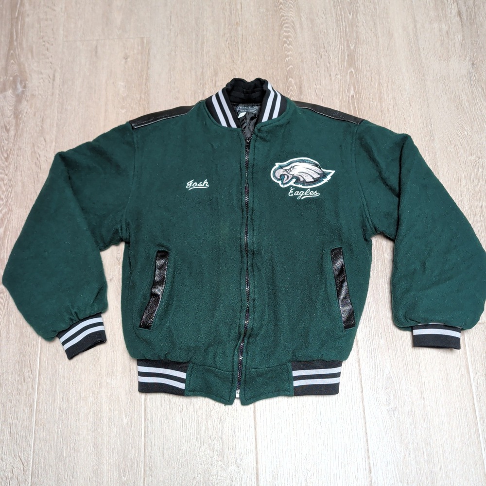 Vintage‎ Philadelphia Eagles Youth Varsity Jacket Kids 11 Large Embroidered Josh